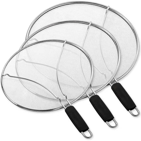 Splatter Screen for Cooking - Stainless Steel Grease Splatter Guard for Frying Pan, Ultra Fine Mesh Lids Set of 3(9.8", 11.4", 13")