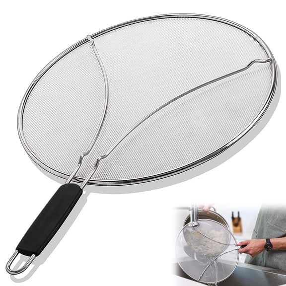 Splatter Screen for Frying Pan 15 Inch, Stainless Steel Grease Splatter Guard, Universal Cover for Cooking Bacon Fried Chicken Popcorn (13in, 1PC)