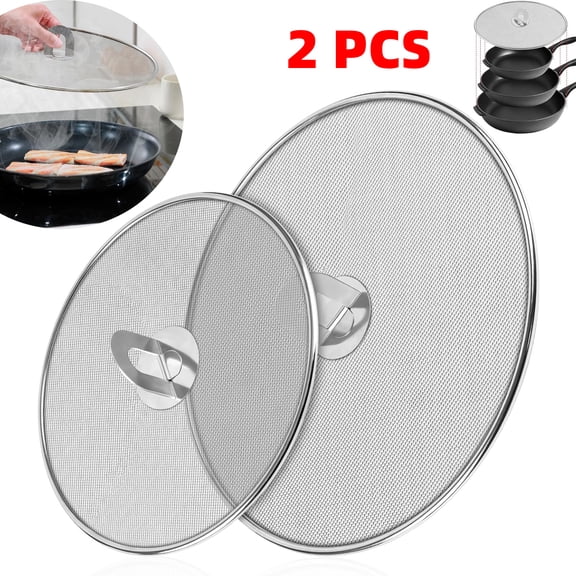 Splatter Screens Set: 10/13 Inch Stainless Steel Grease Splatter Guard with Foldable Knob for Kitchen, Rustproof Fine Mesh Cover & Pot Strainer, Heat-Resistant Knob