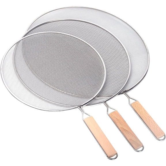 Splatter Screens, Stainless Steel Splatter Screens for Frying Pan with Insulated Handles, Grease Splatter Guards for Kitchen Frying Pan Cooking (Pack of 3)