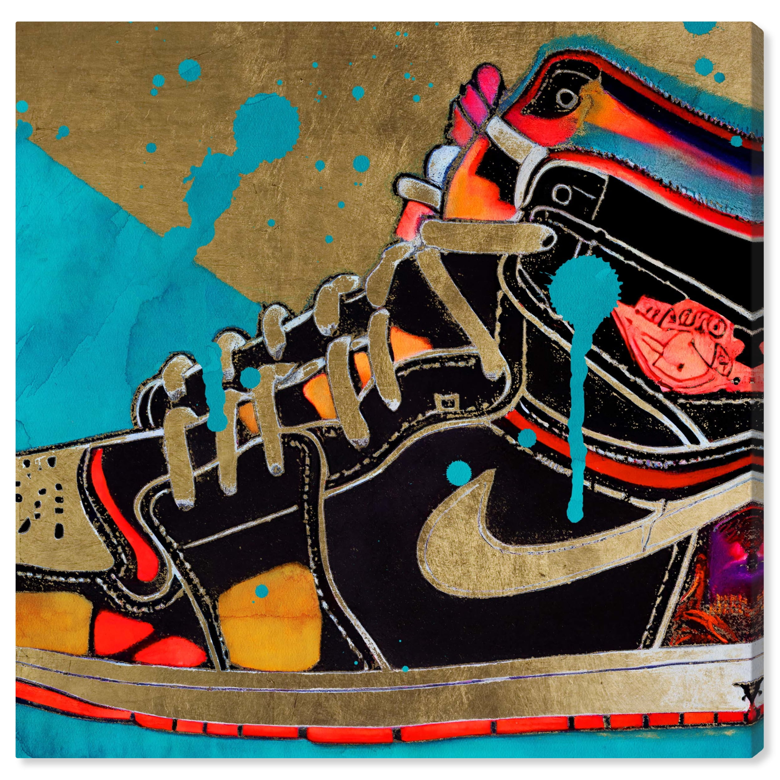 Colorful Splatter Sneaker Art on Canvas, 12" x 12"