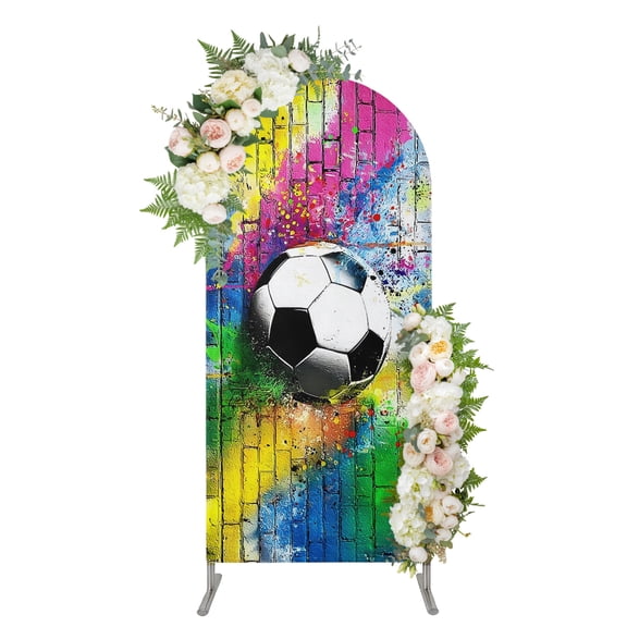 Splatter Soccer Arch Backdrop Cover 5FT, Football Paint Drips Industrial Spandex Fitted Stretchy Arch Stand Covers, Round Top Chiara Backdrop Cover for Wedding Party Birthday Baby Shower