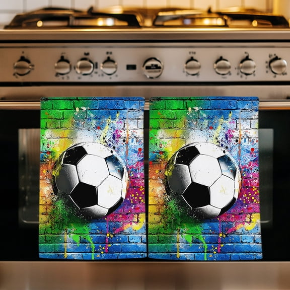 Splatter Soccer Kitchen Towels Set of 1, Football Paint Drips Industrial Absorbent Dish Towels for Kitchen, Microfiber Hand Towel, Quick Drying Tea Towel for Cleaning Decorative Dishcloths