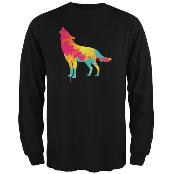 Splatter Wolf Black Adult Long Sleeve T-Shirt - 2X-Large