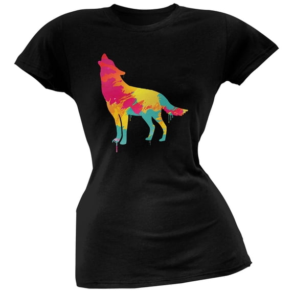 Splatter Wolf Black Soft Juniors T-Shirt - Medium