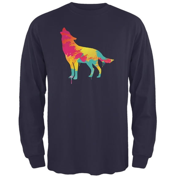 Splatter Wolf Navy Adult Long Sleeve T-Shirt - 2X-Large