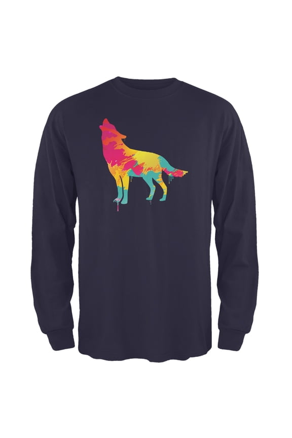 Splatter Wolf Navy Adult Long Sleeve T-Shirt - Large