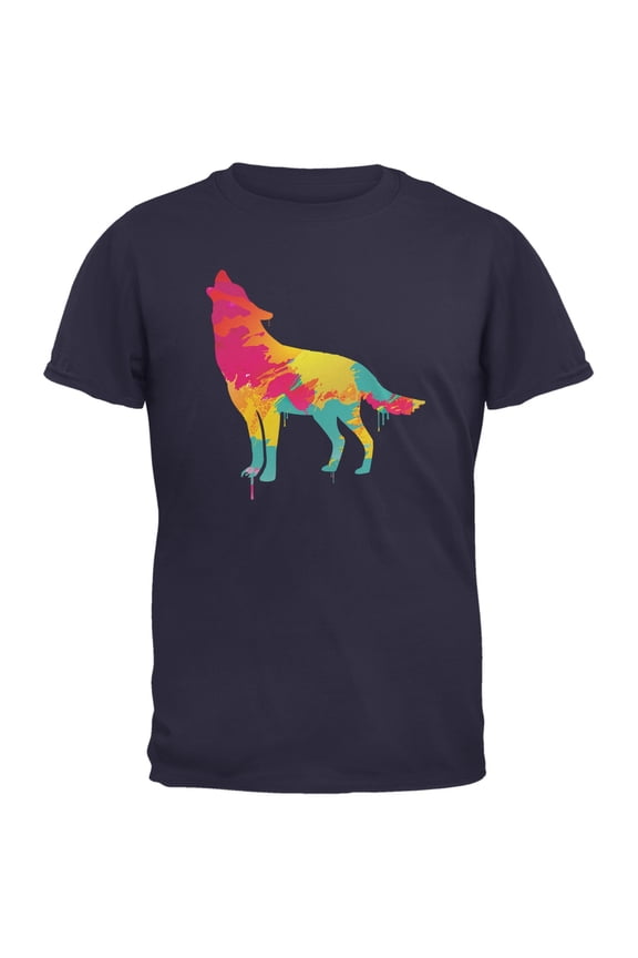 Splatter Wolf Navy Adult T-Shirt - X-Large