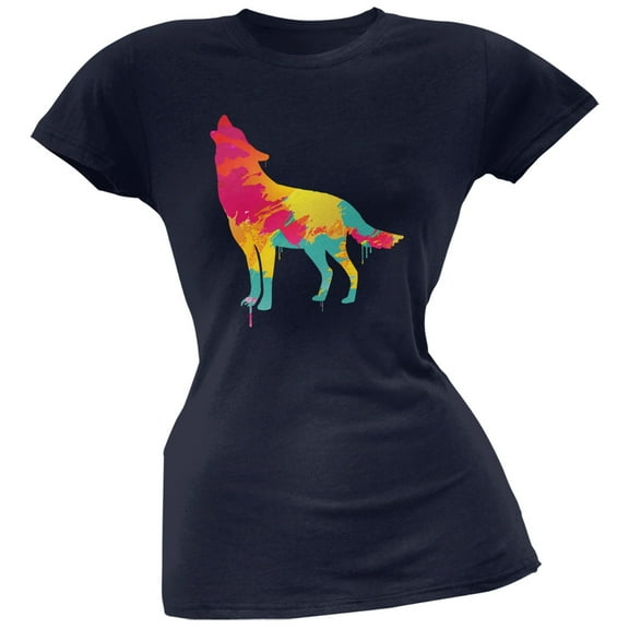 Splatter Wolf Navy Soft Juniors T-Shirt - X-Large