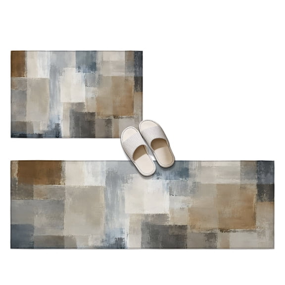 Splattered Gray 2 Pieces Non-Slip Kitchen Mat Set, Abstract Slate Silver Faded Blocks Concrete Texture Soft Door Mat with Rubber Backing, Dirtproof Rugs for Entrance Doorway, 23.6x35.4in+23.6x70.9in
