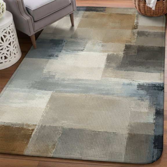 Splattered Gray Area Rugs for Living Room 5x6, Abstract Slate Silver Faded Blocks Concrete Texture Washable Area Rug Non Slip, Stain Resist Linen Carpet for Bedroom, Dining Room, Entryway, Entrance