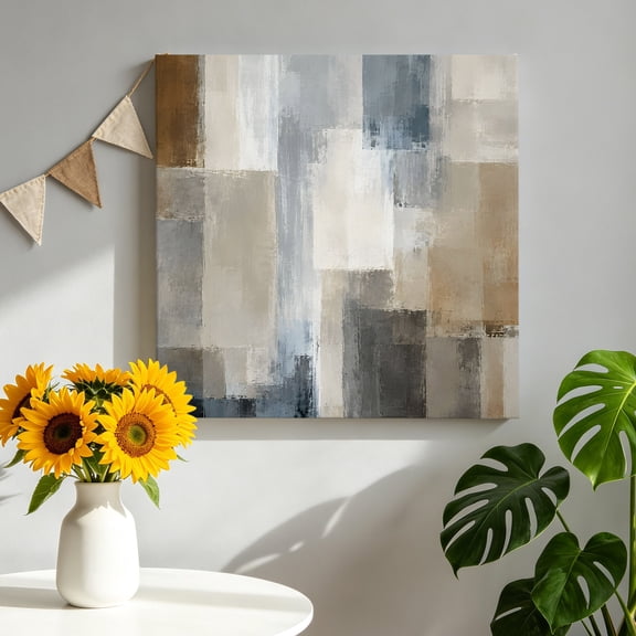 Splattered Gray Canvas Wall Art, Abstract Slate Silver Faded Blocks Concrete Texture Framed Picture Canvas Wall Art Print Decor Artwork Decorations for Living Room Bedroom Ready to Hang 8" x 8"