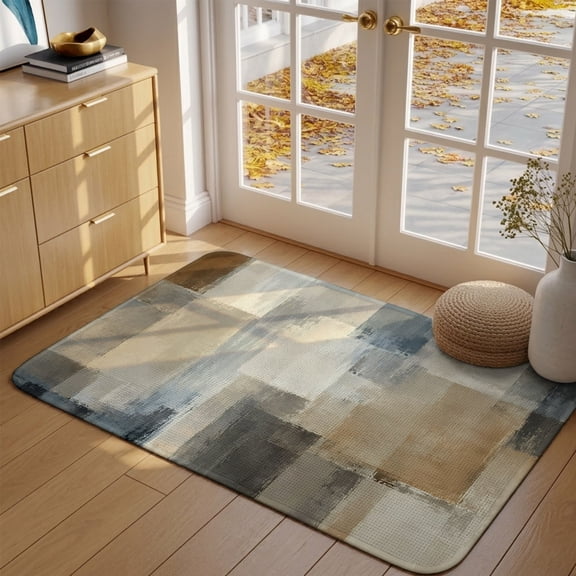 Splattered Gray Front Door Mat Indoor Entrance, Abstract Slate Silver Faded Blocks Concrete Texture Absorbent Dirt Resist Welcome Mats Low-Profile Doormat Washable Entry Rug Indoor 17x30 Inch