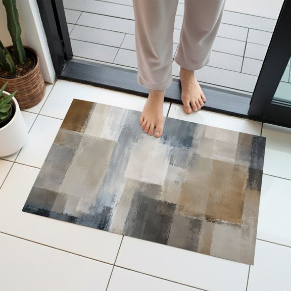 Splattered Gray Indoor Door Mat 16x24 Inch Abstract Slate Silver Faded Blocks Concrete Texture Front Door Mat Non Slip Washable Entryway Rug Low Profile Dirt Trapper Doormat for Kitchen Bedroom