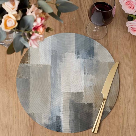 Splattered Gray Round Braided Placemats Set of 8, Abstract Slate Silver Faded Blocks Concrete Texture Heat Insulation Place Mats Washable Non-Slip Table Mats for Kitchen Dining Party, 13 Inches