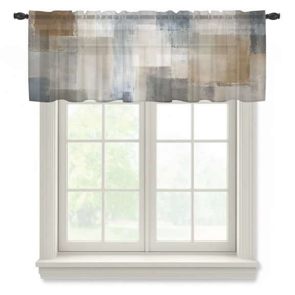 Splattered Gray Sheer Curtain 12 Inch Long Abstract Slate Silver Faded Blocks Concrete Texture Light Filtering Rod Pocket Voile Curtain Valance for Bedroom Kitchen Cafe Window 42" W x 12" L