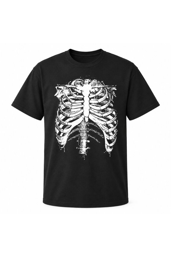 Splattered Rib Cage Skeleton T-Shirt, Unisex Halloween Graphic Tee