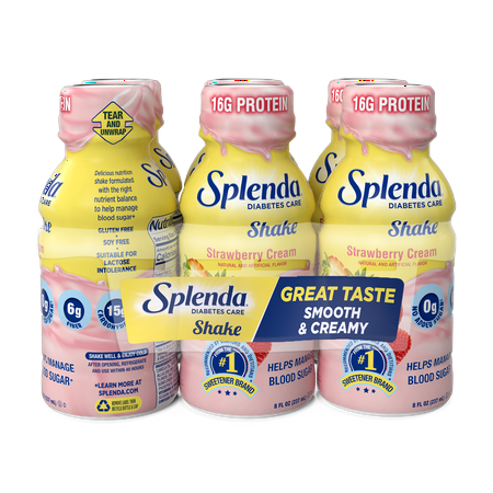 Splenda Diabetes Care Shake, to Help Manage Blood Sugar, 8oz Strawberry Cream 6ct