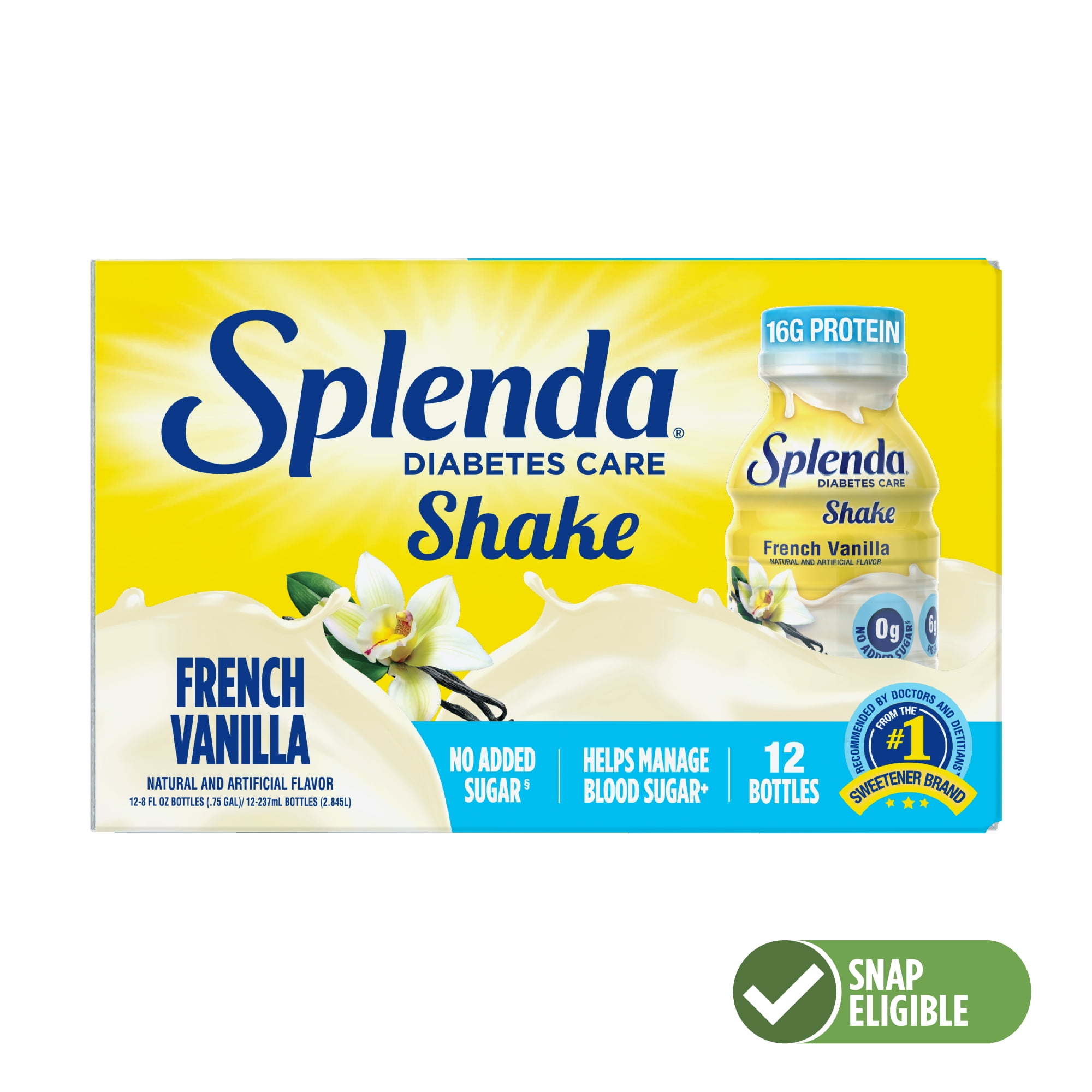 Splenda Diabetes Care Shakes, to Help Manage Blood Sugar, French Vanilla, 8oz, 12 Pack