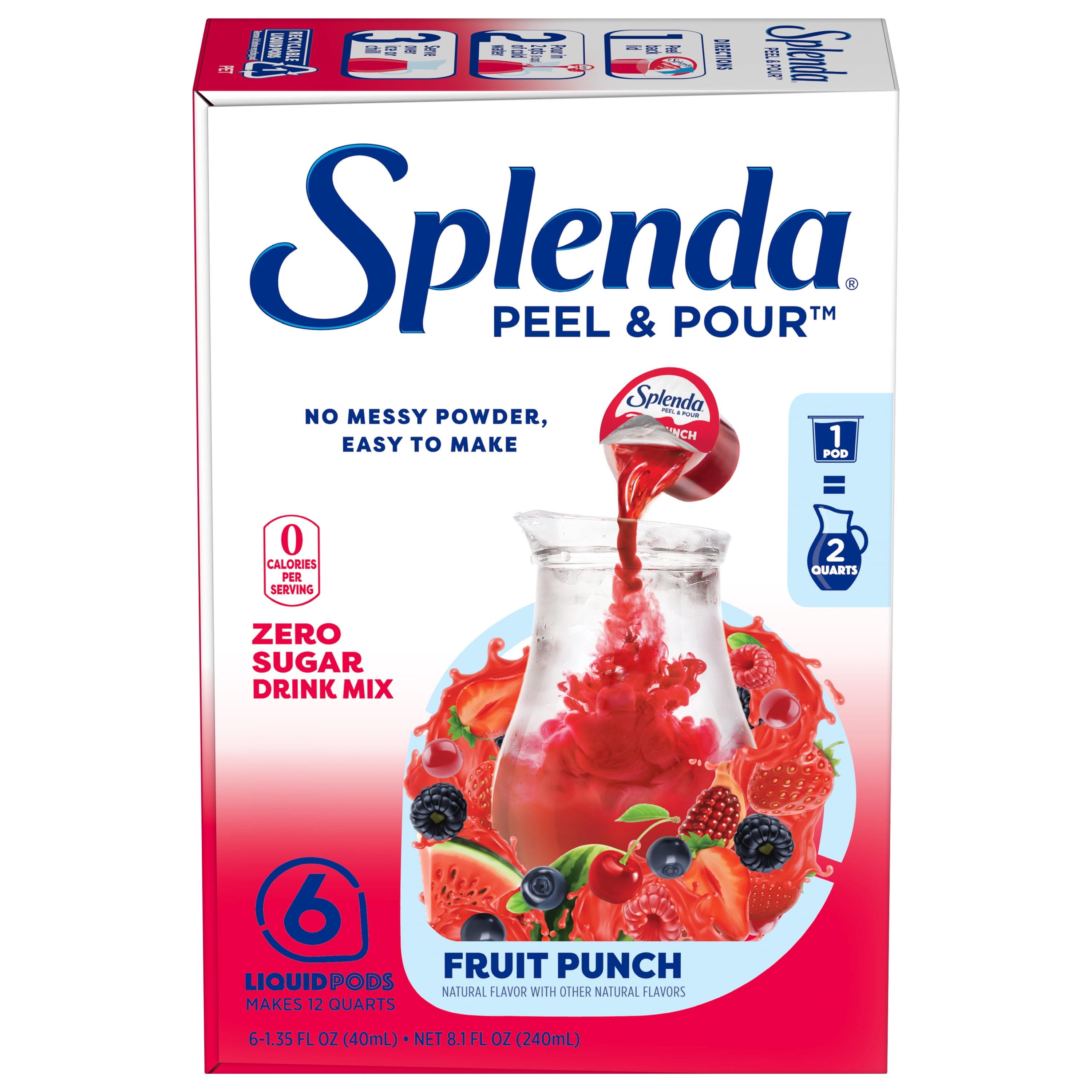 Splenda Peel & Pour Drink Mix Fruit Punch, 6 Liquid Pods, Makes 12