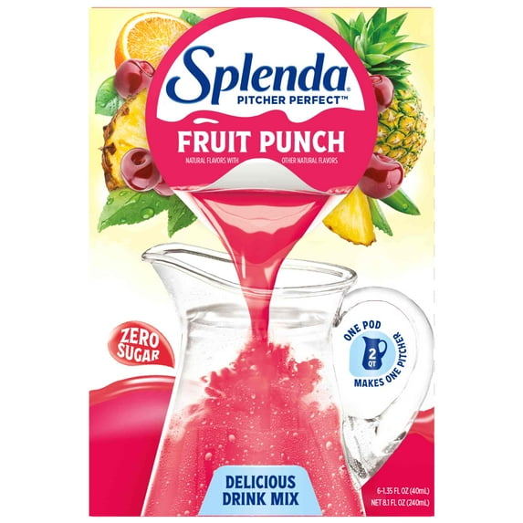 Splenda Pitcher Perfect Zero Sugar Drink Mix, Fruit Punch, 6 Liquid Pods, Makes 12 Quarts