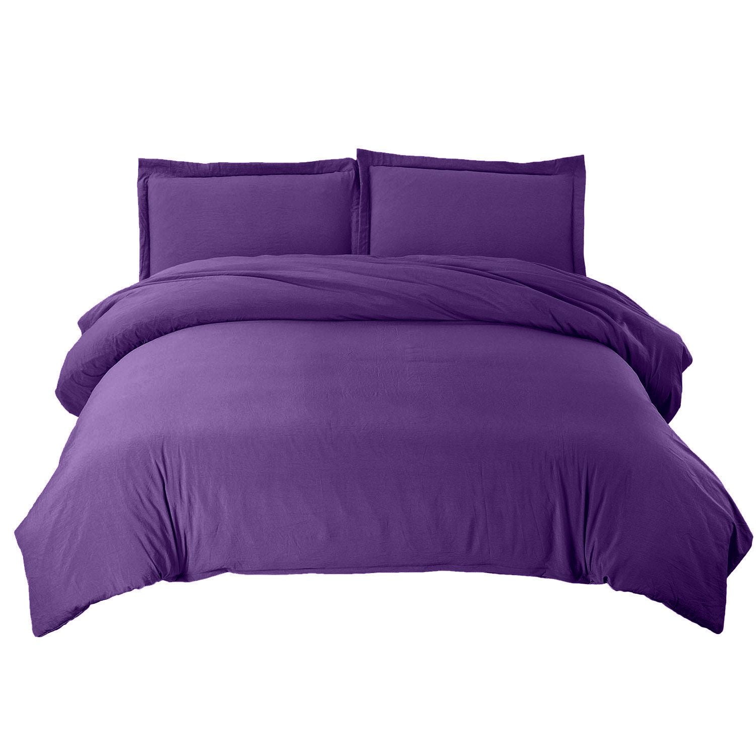 Splendid Collections 3 Piece Duvet Cover Set Purple Solid - Super Soft Brushed Microfiber - King Size Comforter Cover with Zipper Closure and 2 Pillow Shams - Easy to Put - Wrinkle Resistant