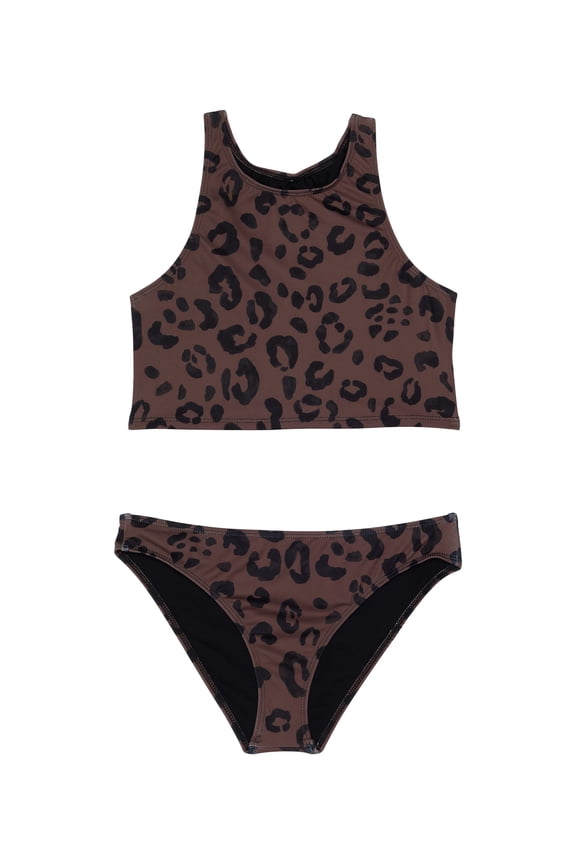 Girl's Kitty High Neck Longline Top and Retro Pants (Big Kids) Bronze 12 (Big Kid)