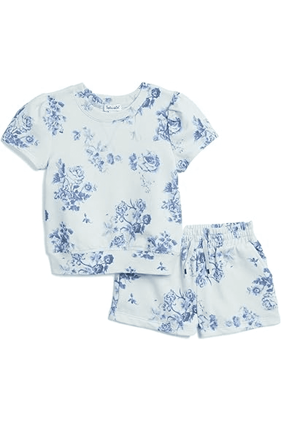 INDIGO BLOOMS Girls' Short-sleeve Top and Shorts Bottom Set, US 5