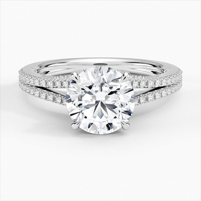 Splendid Jewel 14K Silver Lab Created Round Cut 2.3 Ct Diamond Ring Split Shank Solitaire with Accents Rings for Her Engagement Wedding White Diamond Ring 9th Year Anniversary Gifts