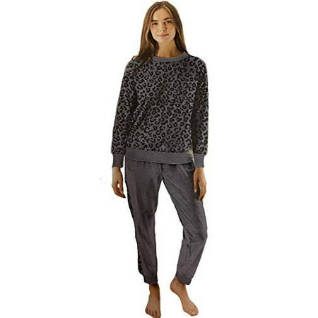 Splendid Ladies' Jogger and Crew Neck Set (Charcoal Heather Leopard, XX-Large)