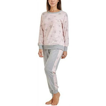 Splendid Ladies' Jogger and Crew Neck Set (Pink Stars, Small)