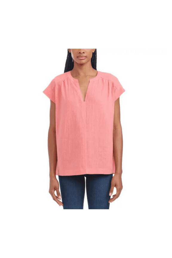 Ladies' Linen Blend Top, Orange, XS
