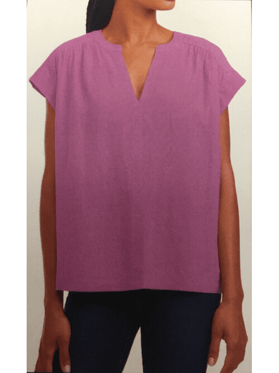 Ladies' Linen Blend Top, Purple, Medium