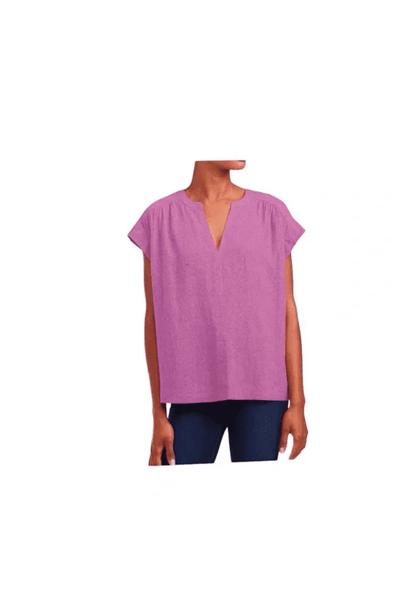 Ladies' Linen Blend Top, (Purple, Small)