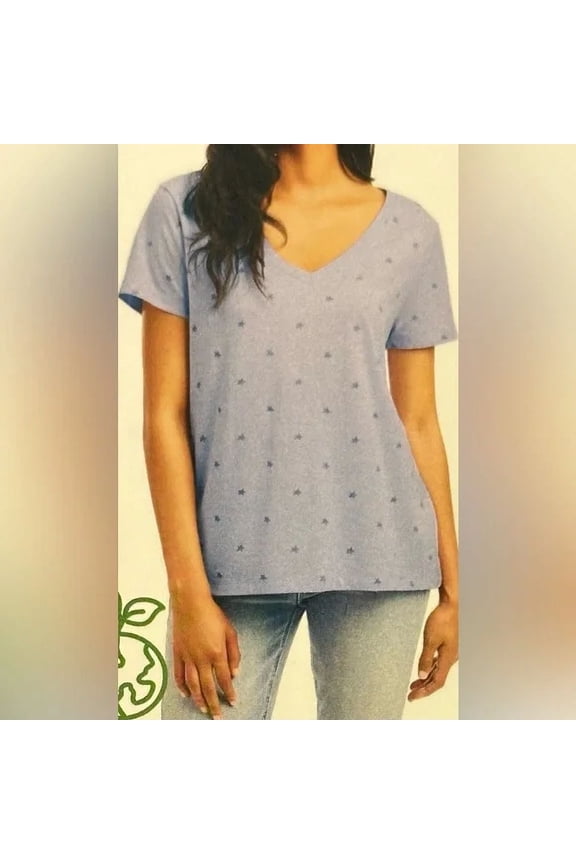 Ladies' Short Sleeve Star V-Neck Tee T-Shirt (Purple, Small)