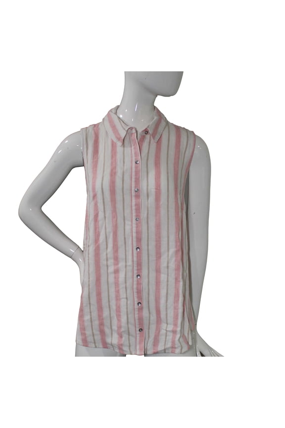 Ladies' Size Large Sleeveless Linen Blend Top, Pink Stripes