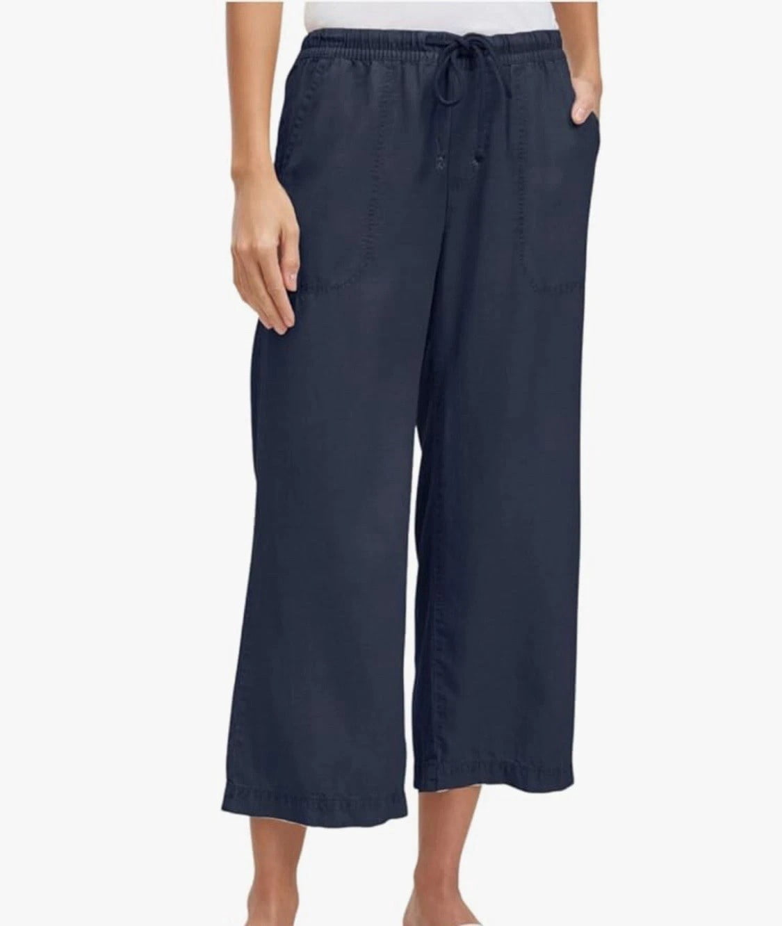 Splendid Women's Cropped Wide Leg Drawstring Pants - Viscose-Linen Blend, Relaxed Fit, Side Pockets