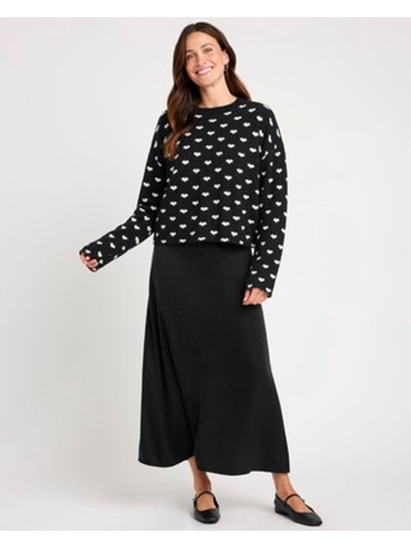 Lolly Hearts Crewneck Wool Blend Sweater Women's XS Black/Snow