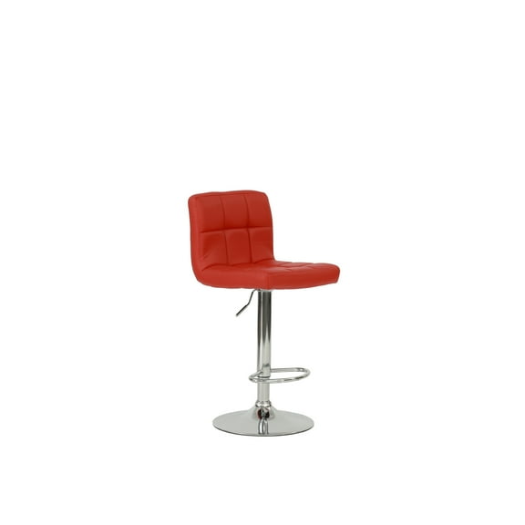 Splendid Red Bar Stool With Base, 18.14in X 23.68in 35.65in - 43.00in, Faux Leather Seat Charming Trim, 35 43 Inch Height Option, 18 23
