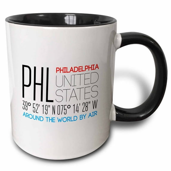 3drose, Splendid Text Phl, Philadelphia, United States, Location Coordinates, 15oz Two-tone Black Mug