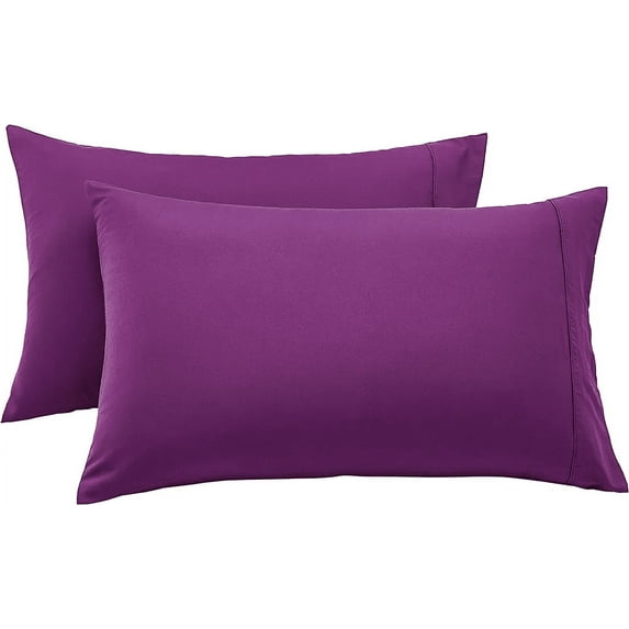 Splendid Udyog King Size Pillow Cases Set of 2 - Solid Purple King Pillowcase 2 Pack with Envelope Closure, Soft Brushed Microfiber Bed Pillow Case Cover, 20x36 inches