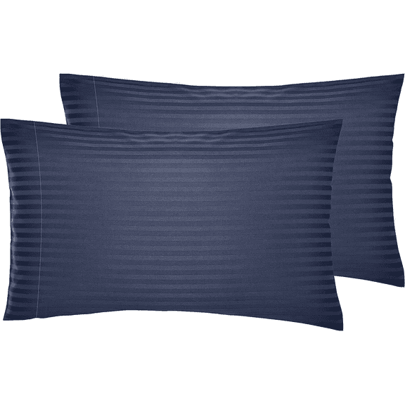 Splendid Udyog Queen Size Pillow Cases Set of 2 - Stripe Navy Blue Queen Pillowcase 2 Pack with Envelope Closure, Soft Brushed Microfiber Bed Pillow Case Cover, 20x30 inches