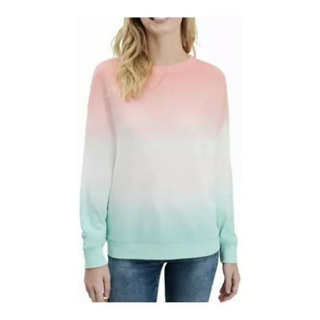 Splendid Waffle Knit Tie Dye Crewneck Pullover Sweater Shirt, Peach/Teal, Small