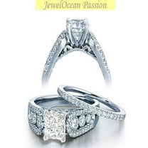 Splendid Wedding Set Ring 2 Carat Princess Cut Moissasnite Diamond On 10K White Gold