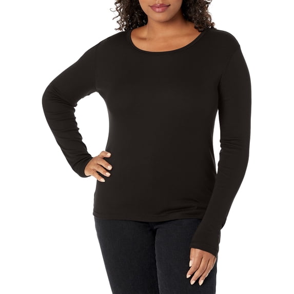 Splendid Women's 1X1 Rib Long-Sleeve Crew T-Shirt Top, Black, XX-Large