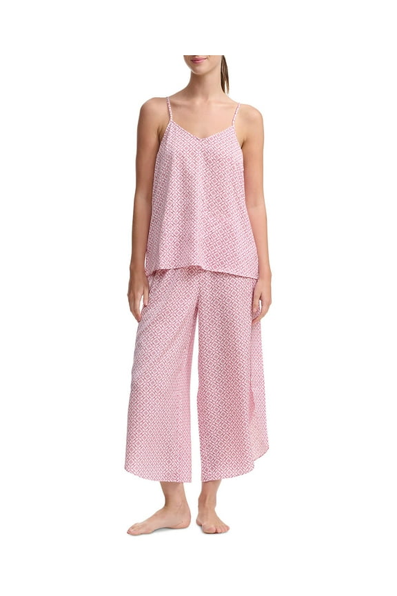 Women's 2-Pc. Printed Cropped Pajamas Set - Heart Trellis Geo, Size X-Large