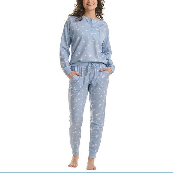 Splendid Women's 2-Piece PJ Soft French Terry Top and Pants Lounge Set (Blue, XXL, 610721)