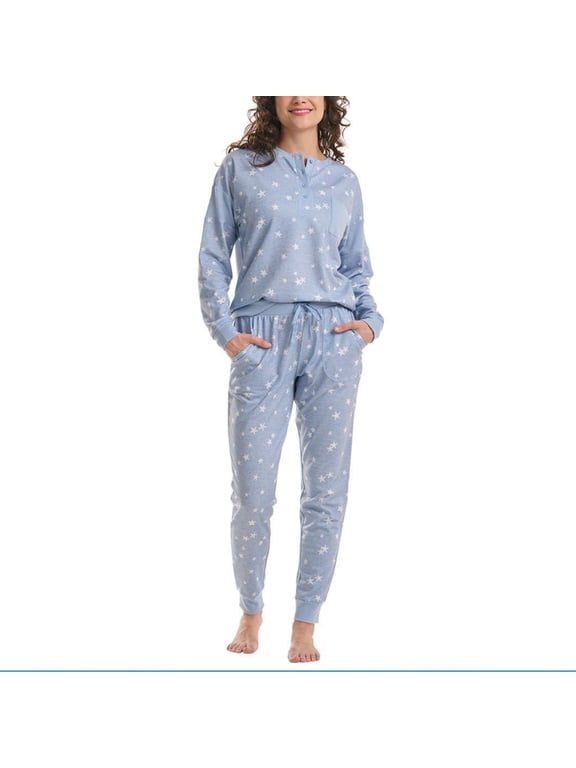 Women's 2-Piece PJ Soft French Terry Top and Pants Lounge Set (Blue, XXL, 610721)
