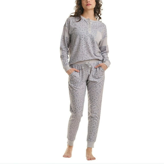 Splendid Women's 2-Piece PJ Soft French Terry Top and Pants Lounge Set-Gray / XL