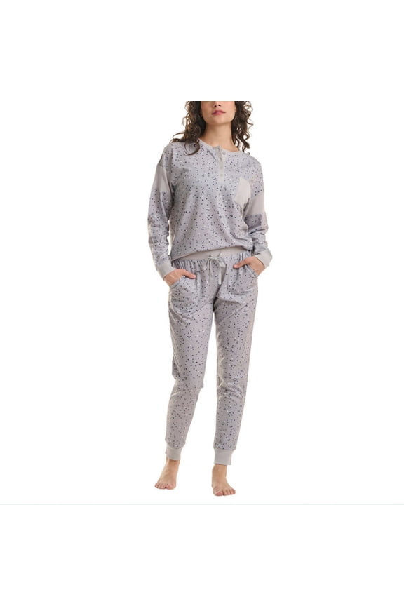 Women's 2-Piece PJ Soft French Terry Top and Pants Lounge Set-Gray / XL